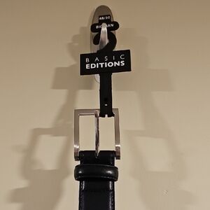 Basic Editions Black Bonded Leather Belt with Polished Silver Buckle. Nwt.